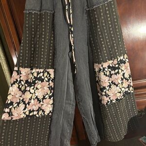 Boho Floral Patchwork Wide Leg Pants Size Large